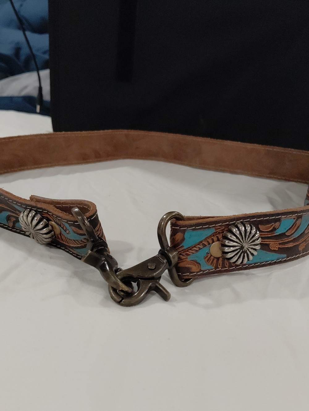 Leather Western Style Bag Strap with Turquoise Inlay